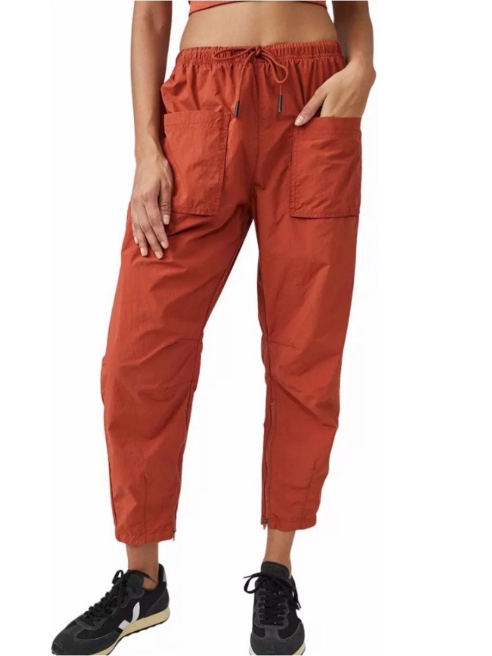 FP Movement by Free People Fly by Night Rust Drawstring Cargo Zippered Joggers